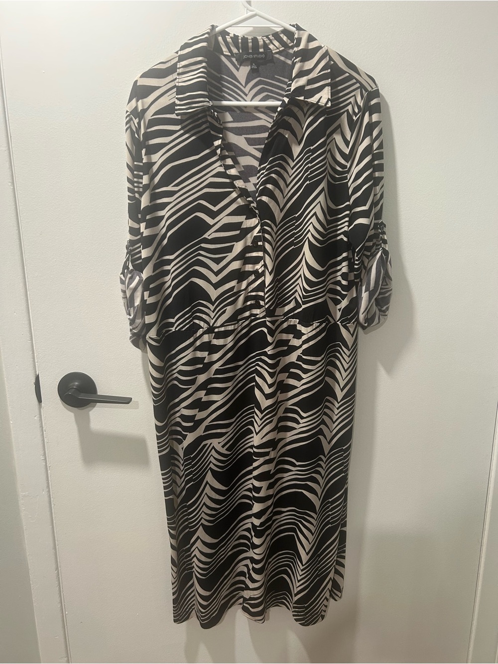 Jones Studio Black Cream Geometric Shirt Dress - XL